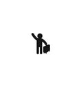 Cartoon man walks with suitcase. Travel, Autostop, Hitchhiking, Web icon, Sticker